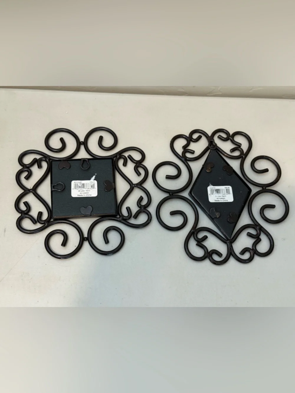 Ornate Pair Of Mirrors Duo black metal frame design Geometric‎ Entry Room Decor